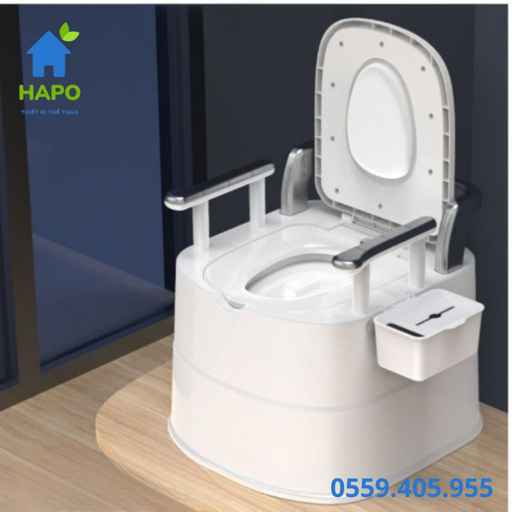 Bồn Cầu Di Động Tiện Ích Dành Cho Người Già Trẻ Nhỏ Mẹ Mang Bầu, Bô Vệ Sinh Có Tay Vịn Chắc Chắn Miếng Đệm Lưng Mềm Mại