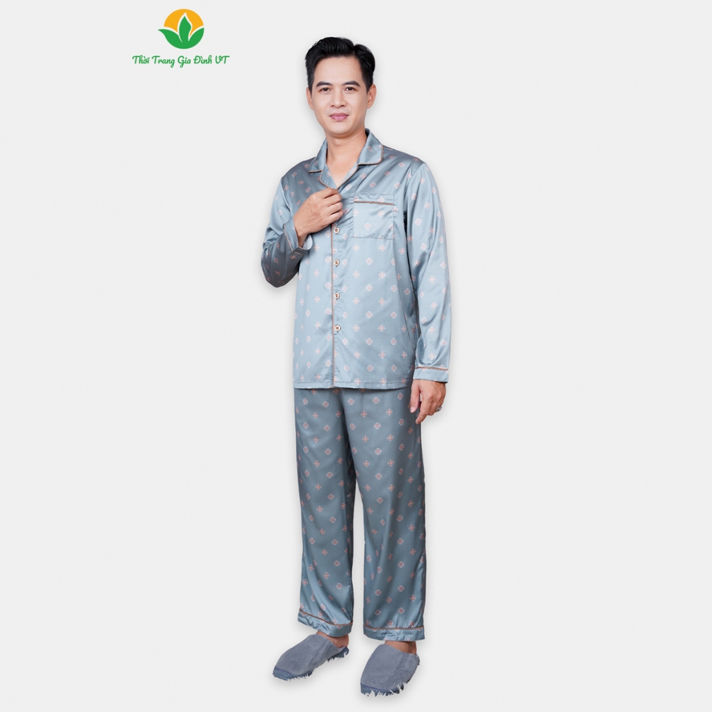 Bộ đồ ngủ nam Pijama trời trang Việt Thắng chất lụa cao cấp mềm mịn,thoáng mát - B50.2321