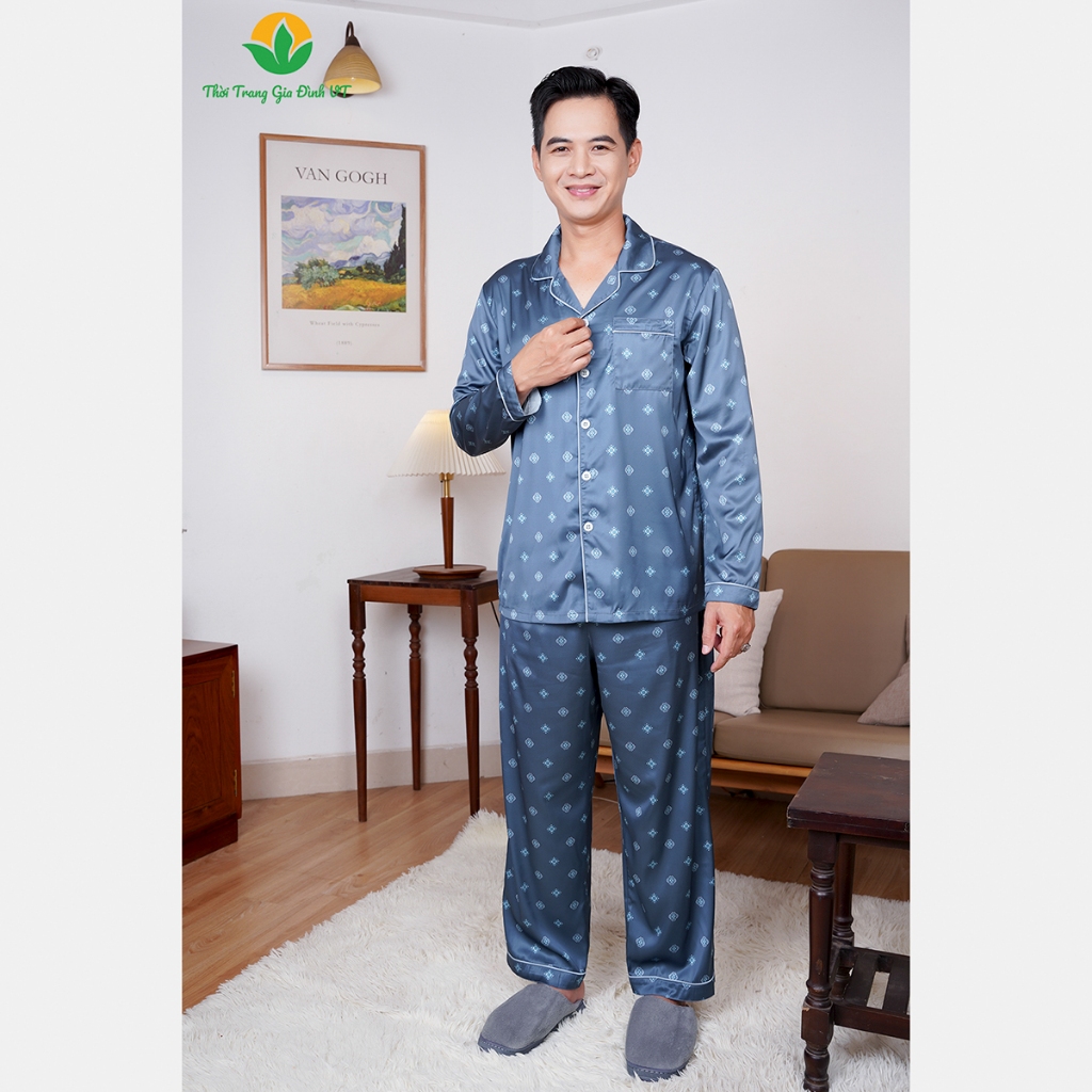 Bộ đồ ngủ nam Pijama trời trang Việt Thắng chất lụa cao cấp mềm mịn,thoáng mát - B50.2321