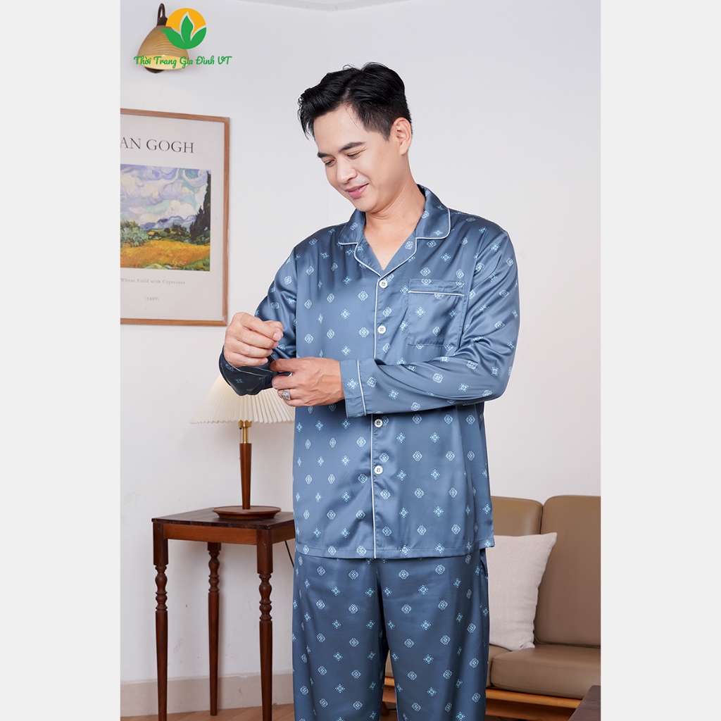 Bộ đồ ngủ nam Pijama trời trang Việt Thắng chất lụa cao cấp mềm mịn,thoáng mát - B50.2321
