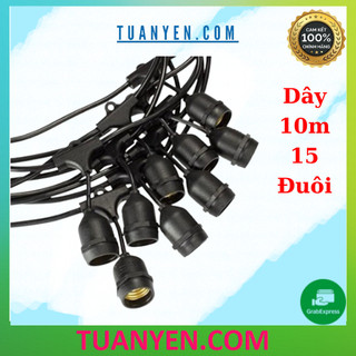 [Hỏa Tốc] Bộ Đuôi Đèn Thả Liên Dây 10m 15 đuôi E27 trang trí ngoài trời (không kèm bóng) - Chống Nước - Tuấn Yến