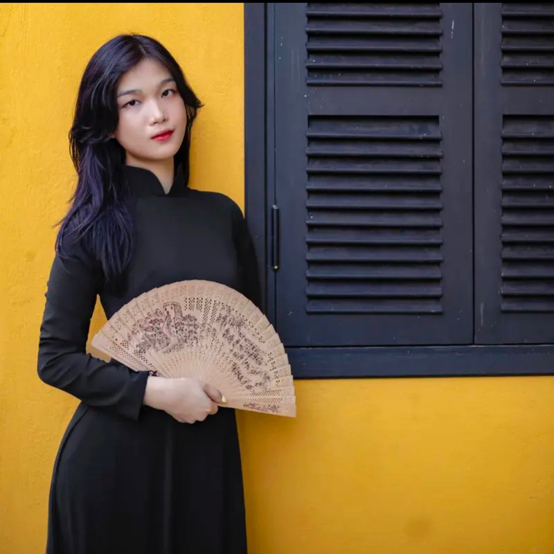 Áo dài trơn truyền thống 4 tà chất chiffon cao cấp màu đen - Mã T28