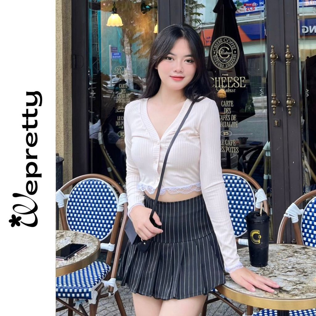 Chân váy xếp ly dáng chữ a lưng cao váy Kylie xòe kiểu xếp li thời trang Wepretty