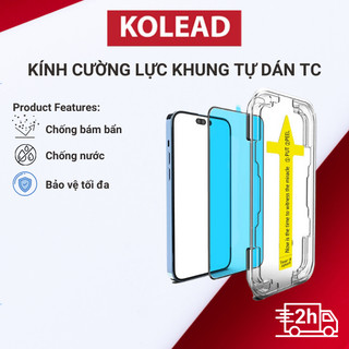  Kính cường lực iPh khung tự dán TC, độ cứng 9H dán full màn hình KOLEAD chống xước không cấn, chống bụi