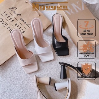 (Form nhỏ, tăng size) Guốc nữ thời trang đế tròn cao 7p da vân chéo - N89