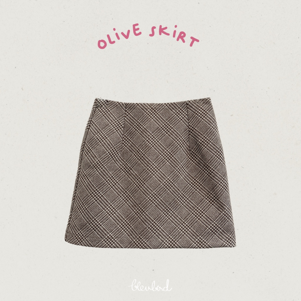 BLEUBIRD Chân váy dạ kẻ caro dáng ngắn Olive Skirt