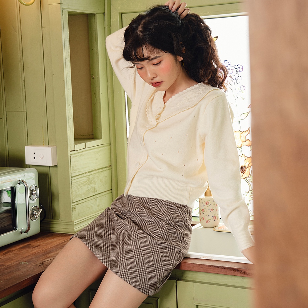 BLEUBIRD Chân váy dạ kẻ caro dáng ngắn Olive Skirt