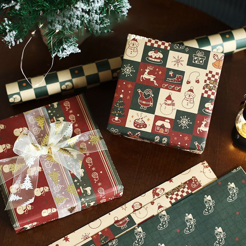 Giấy Kraft Gói Quà Giáng Loại 1 - Họa Tiết Vintage - Giấy Gói Noel Cổ Điển - Kích Thước 70*50 Cm