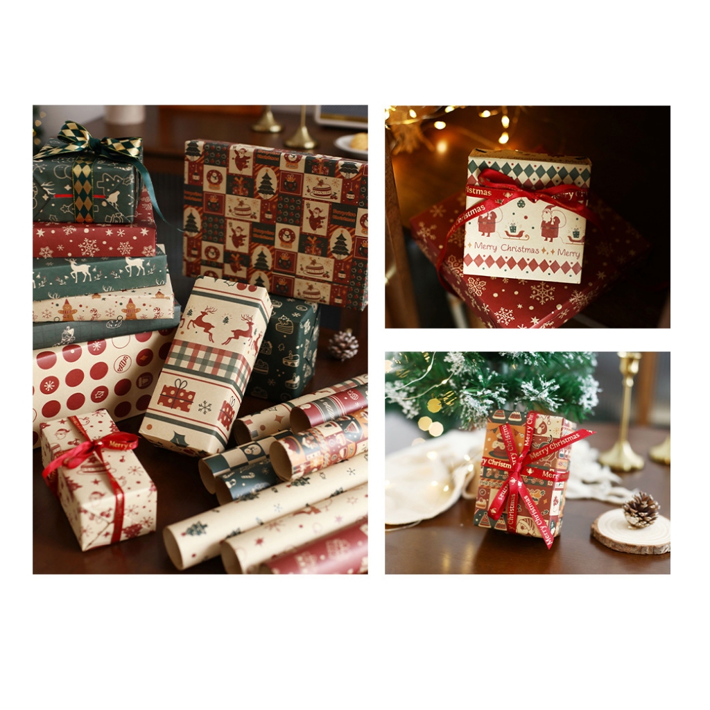 Giấy Kraft Gói Quà Giáng Loại 1 - Họa Tiết Vintage - Giấy Gói Noel Cổ Điển - Kích Thước 70*50 Cm