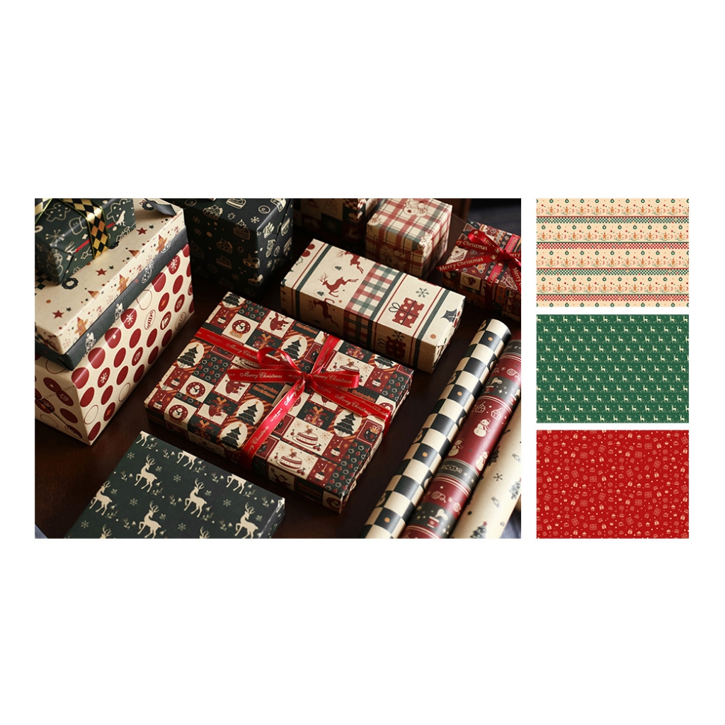 Giấy Kraft Gói Quà Giáng Loại 1 - Họa Tiết Vintage - Giấy Gói Noel Cổ Điển - Kích Thước 70*50 Cm