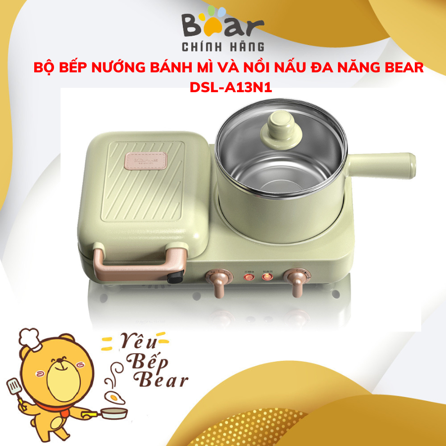 Bộ bếp nướng bánh mì và nồi nấu đa năng BEAR DSL-A13N1, CS 1300W, Hẹn giờ nướng, Nhiều khay phủ chống dính, BH 18 Tháng