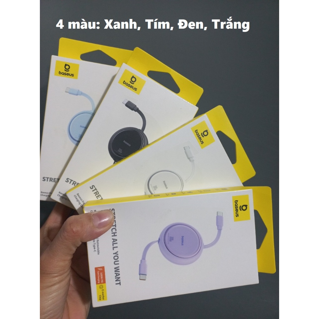 Cáp sạc dây rút C to C 100W cho macbook laptop Baseus  Free2Draw Mini Retractable CB000062