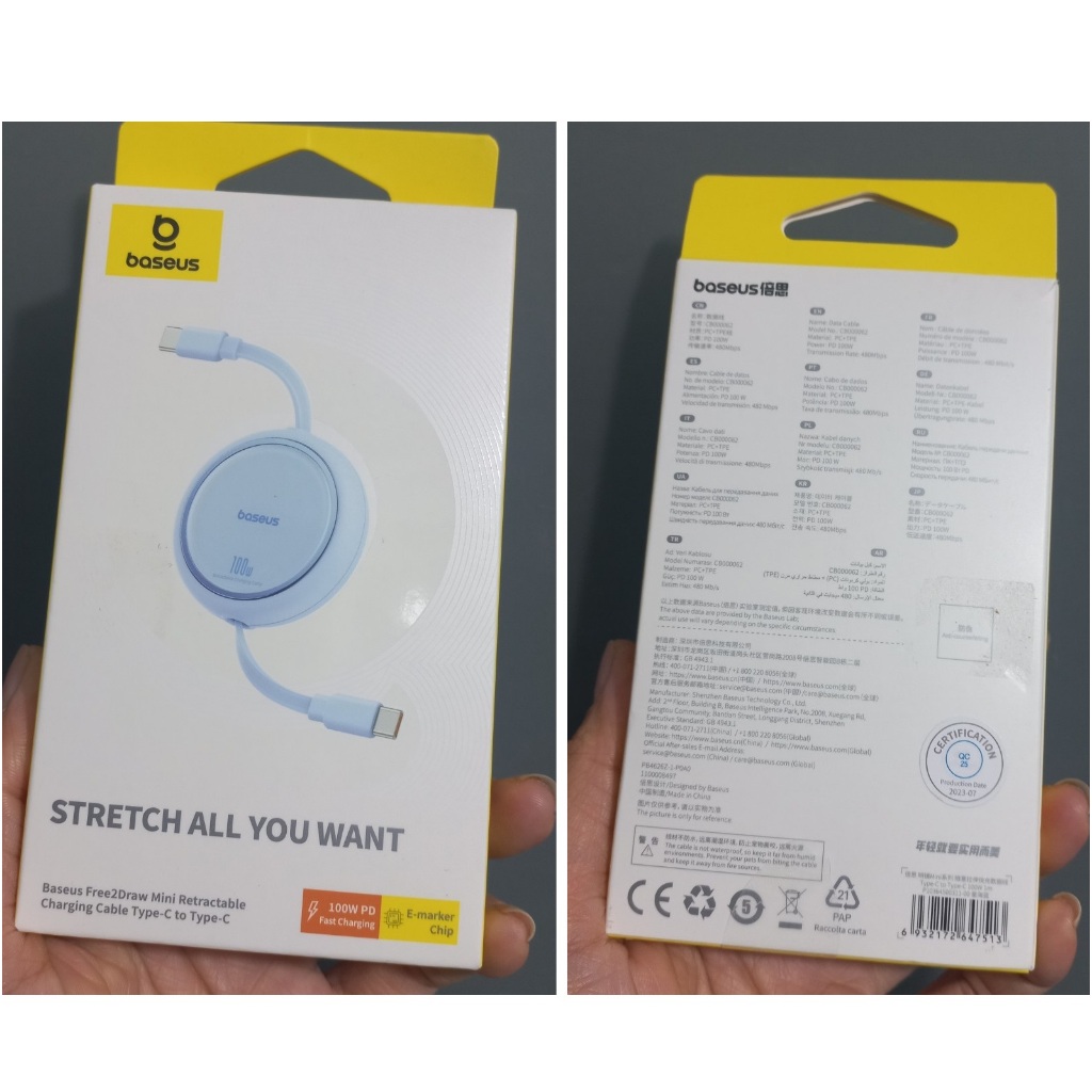 Cáp sạc dây rút C to C 100W cho macbook laptop Baseus  Free2Draw Mini Retractable CB000062