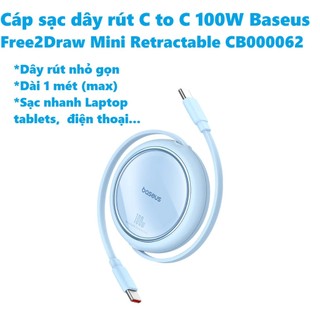 Cáp sạc dây rút c to c 100w cho macbook laptop baseus free2draw mini retractable cb000062