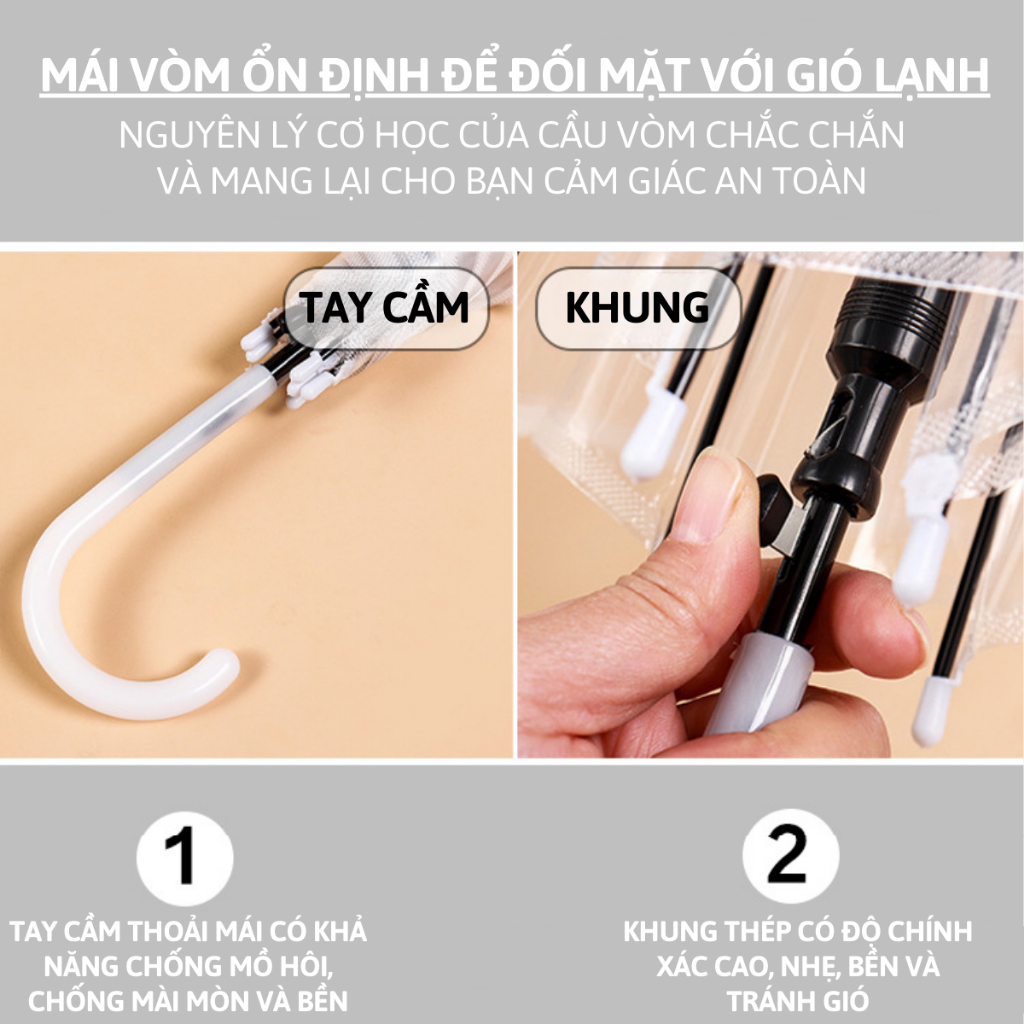 Dù Che Mưa Dù Che Nắng Trong Suốt Cầm Tay Ô Gấp Gọn Chống Gió Chắc Chắn Độ Bền Cao Thời Trang Tiện Lợi RIN