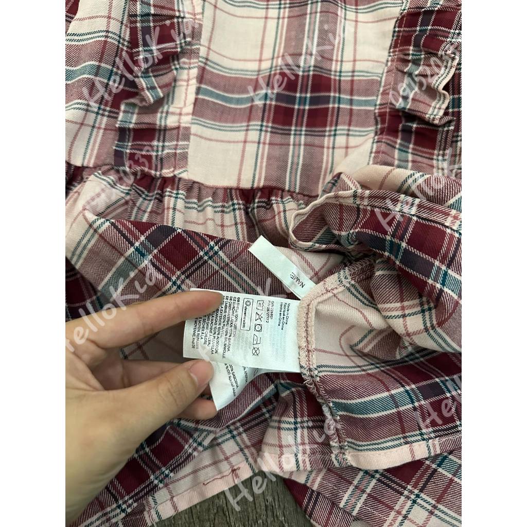 Váy sơmi kẻ riềm hồng hzm bé gái