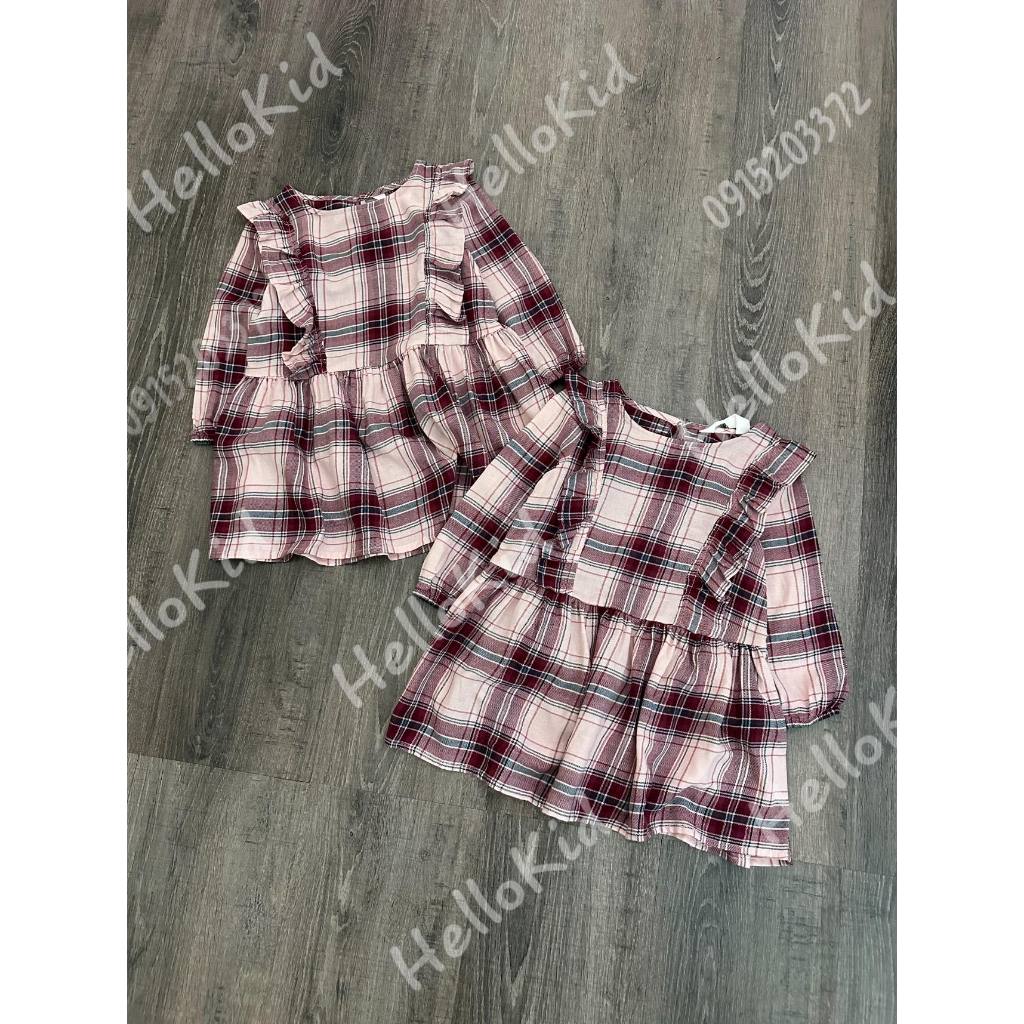 Váy sơmi kẻ riềm hồng hzm bé gái