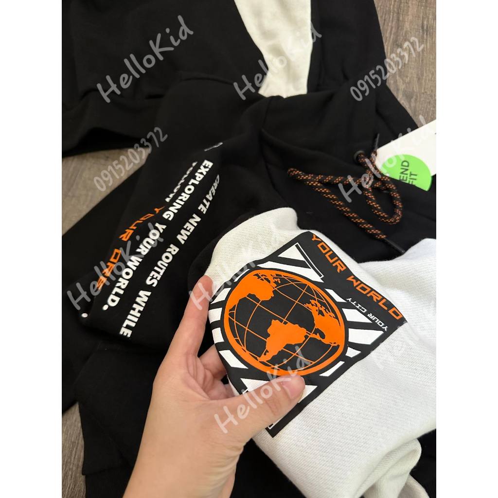 Áo nỉ ostin phối màu cho bé chữ cam