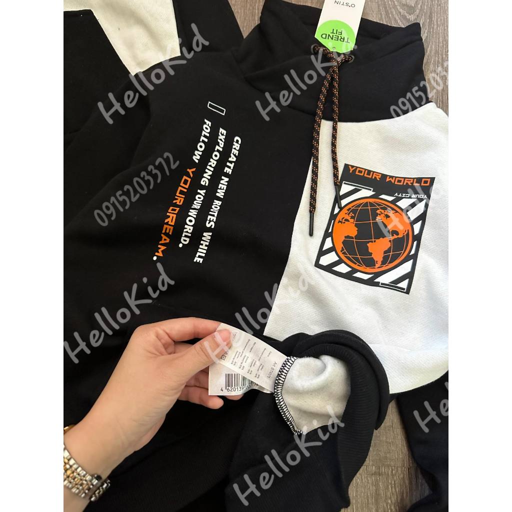 Áo nỉ ostin phối màu cho bé chữ cam