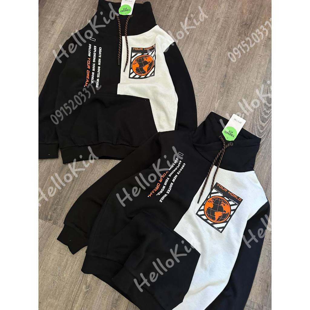 Áo nỉ ostin phối màu cho bé chữ cam