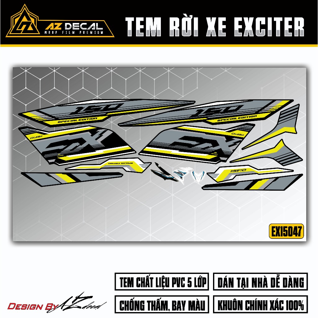 Tem Exciter 150 Thiết Kế Sport | EX15047 | Team Decal Rời Hình Dán Xe Máy Ex150 Xanh Đỏ Đen Trắng Chống Nước Bền Màu