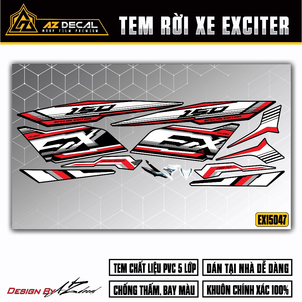 Tem Exciter 150 Thiết Kế Sport | EX15047 | Team Decal Rời Hình Dán Xe Máy Ex150 Xanh Đỏ Đen Trắng Chống Nước Bền Màu