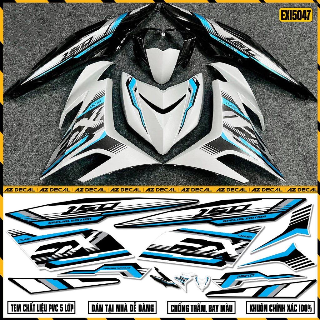 Tem Exciter 150 Thiết Kế Sport | EX15047 | Team Decal Rời Hình Dán Xe Máy Ex150 Xanh Đỏ Đen Trắng Chống Nước Bền Màu
