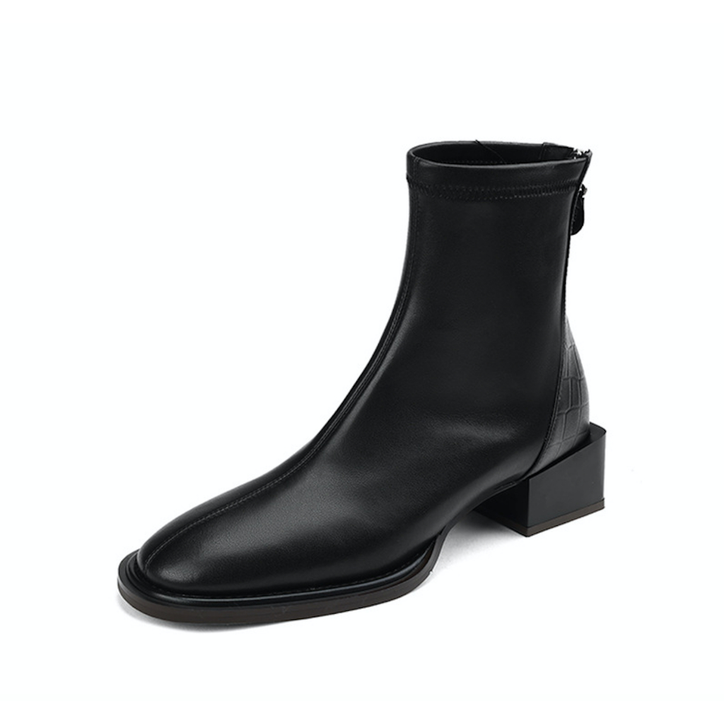 Giày boot nữ cổ ngắn, đế hình vuông thấp 4.5cm, GÓT GIÀY CÓ ĐƯỜNG GÂN cho style SANG CHẢNH GBN14