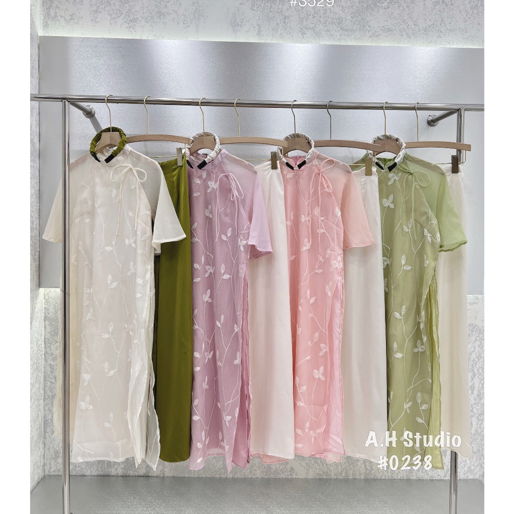 Áo dài thêu kèm bờm tay lỡ 247store.vn - Aodaikembom0238_P13K7