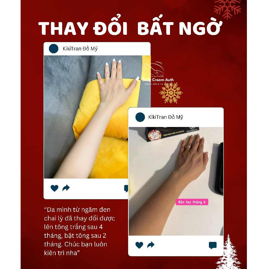 Kem Body Trắng Hồng Tự Nhiên, An Toàn Dành Cho Da Mỏng, Yếu, Có Tông Sẵn Body Cream Auth Hộp 150g, 300g, 500g