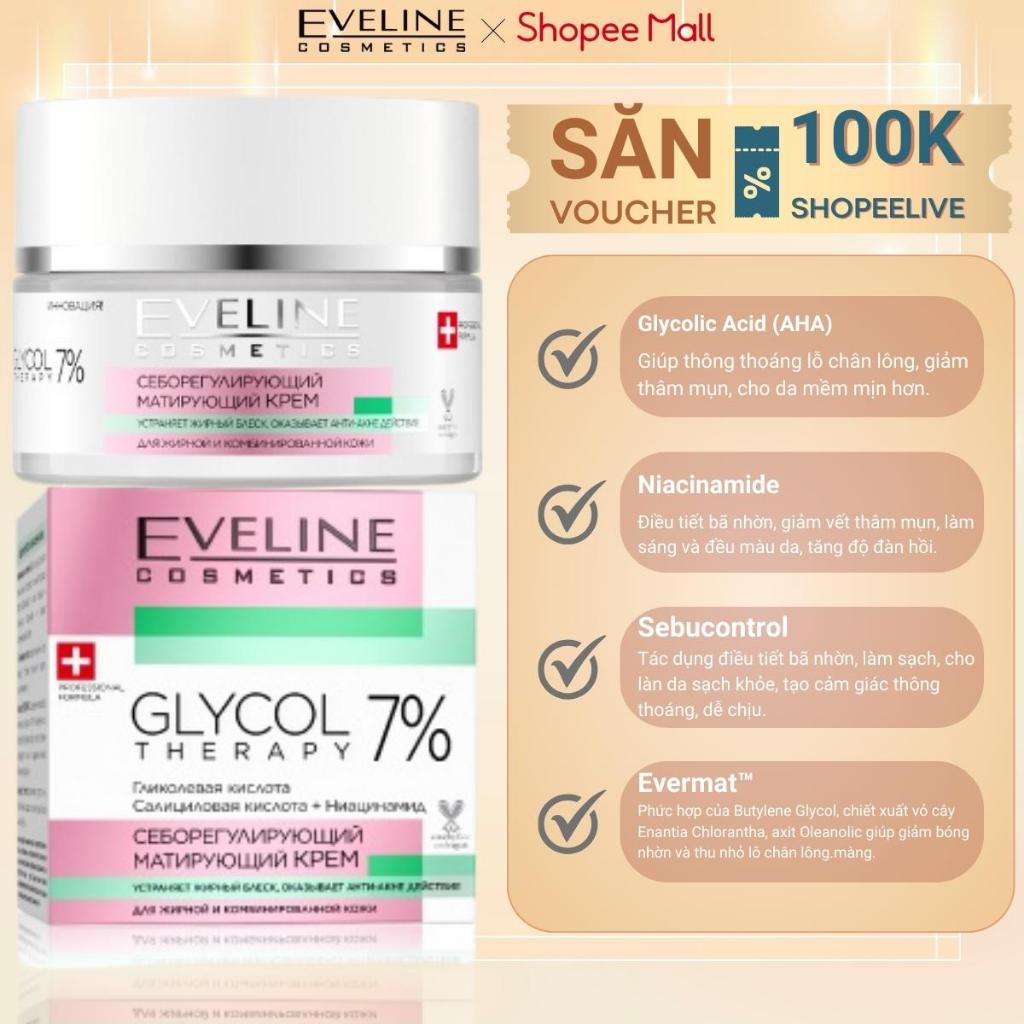 Kem Dưỡng Da Eveline Glycol Therapy Kiềm Dầu Ngừa Làm Sáng Da 50ML