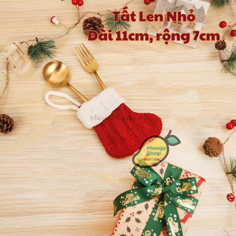 Bít Tất Len Nhỏ Xinh Trang Trí Giáng Sinh Noel Treo Cây Thông Đựng Dao Nĩa Bàn Ăn