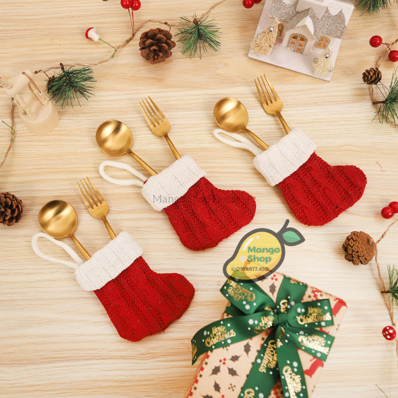 Bít Tất Len Nhỏ Xinh Trang Trí Giáng Sinh Noel Treo Cây Thông Đựng Dao Nĩa Bàn Ăn