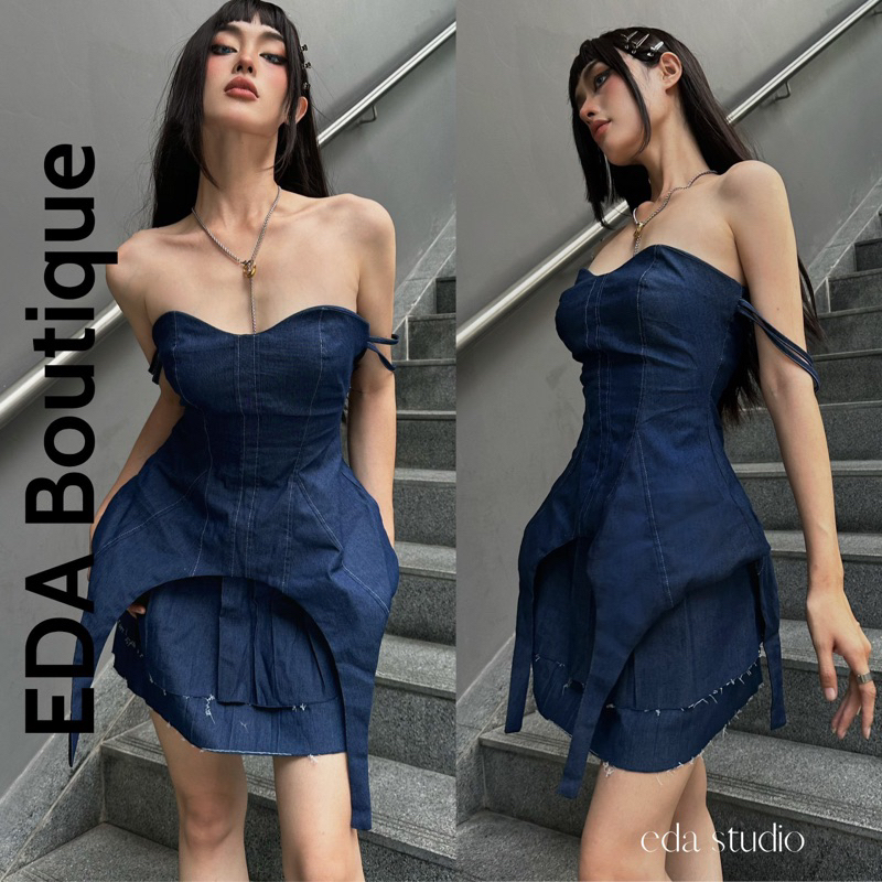 Đầm Nữ Jean Denim Bassic Thiết Kế Hai Dây Trễ Vai - Váy Jeans Denim Cá Tính Xinh Xắn