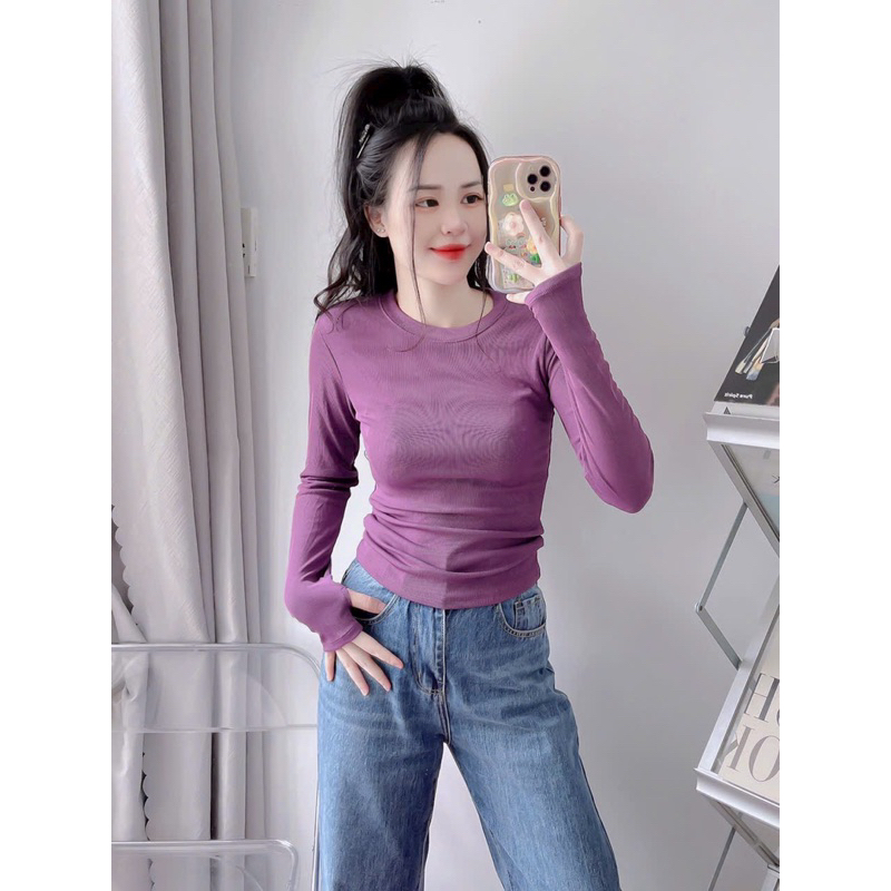 Áo thun gân tăm lụa tay dài form dài thấm hút mồ hôi