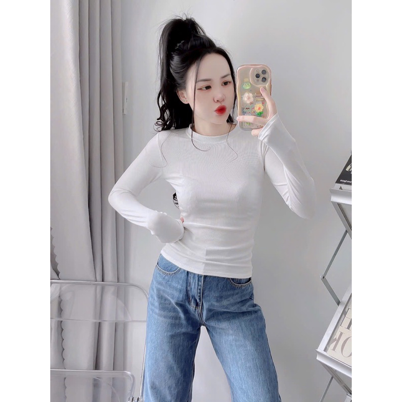 Áo thun gân tăm lụa tay dài form dài thấm hút mồ hôi