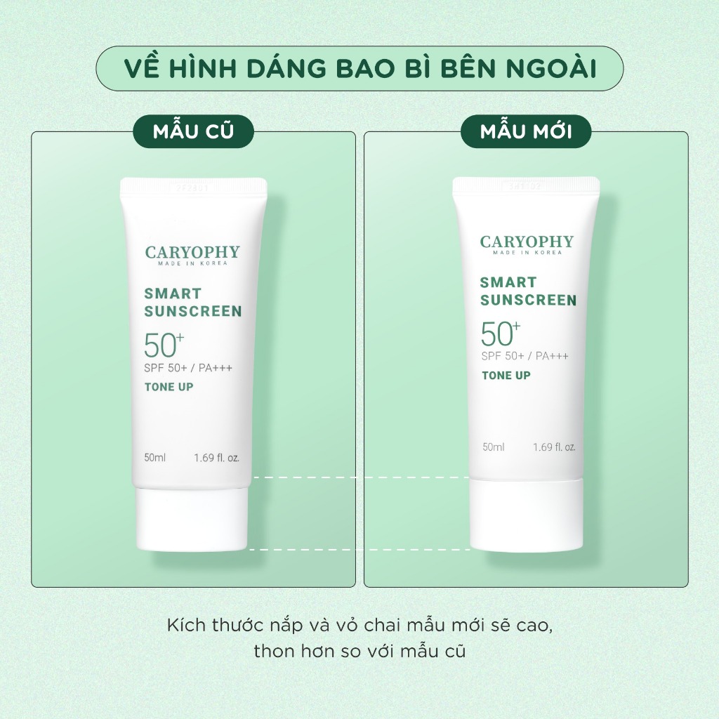Kem Chống Nắng Thông Minh Caryophy Smart 3in1 Tone Up Sunscreen 50ml - Nâng Tông Giảm Mụn Cho Da Nhạy Cảm