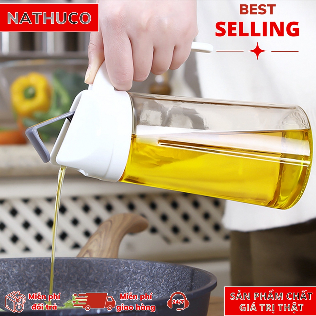 Bình rót dầu ăn không rớt tự mở nắp 630ml, nêm dung dịch gia vị nhanh