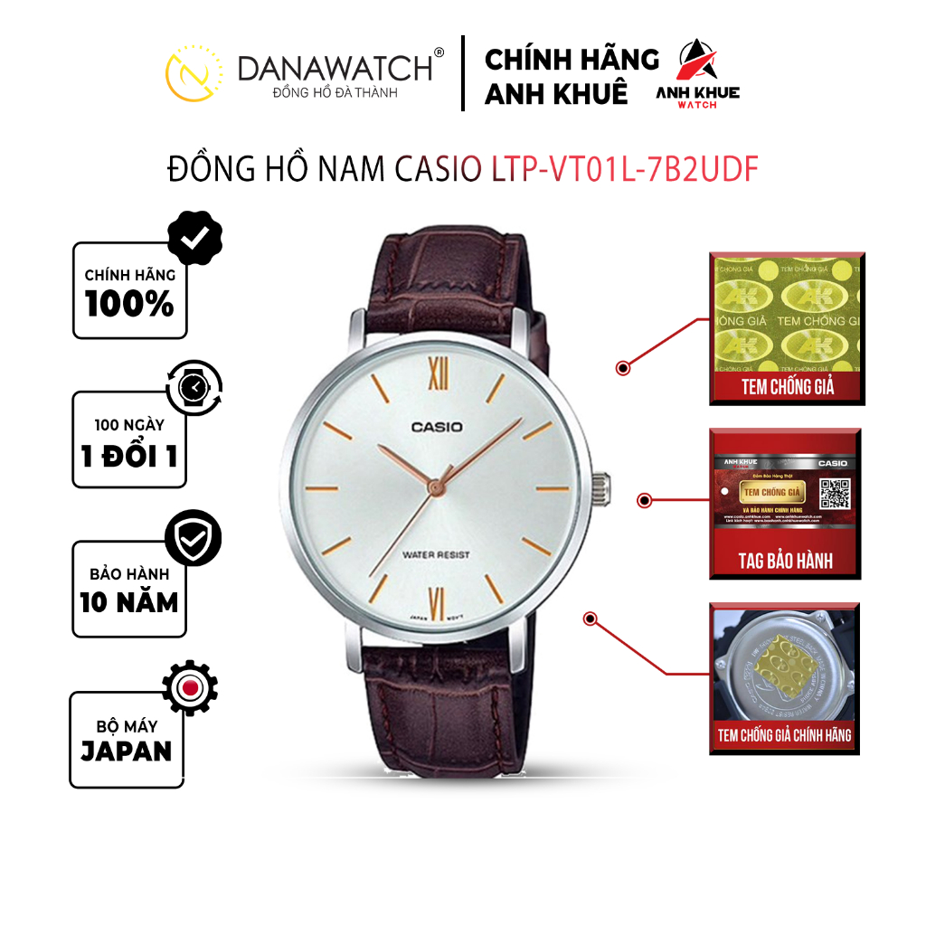 Đồng hồ Casio Nữ chính hãng Casio Nhật Bản LTP-VT01L-7B2UDF dây da chính hãng chống nước tốt