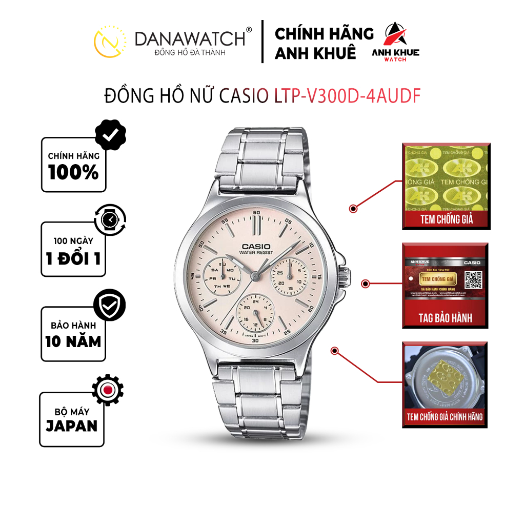 Đồng hồ Casio Nữ chính hãng Casio Nhật Bản LTP-V300D-4AUDF thép không gỉ chống nước tốt