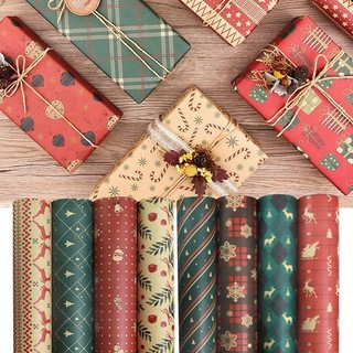 Giấy Gói Quà Giáng Sinh Phong Cách Retro Châu Âu Giấy Kraft Noel 70x50cm