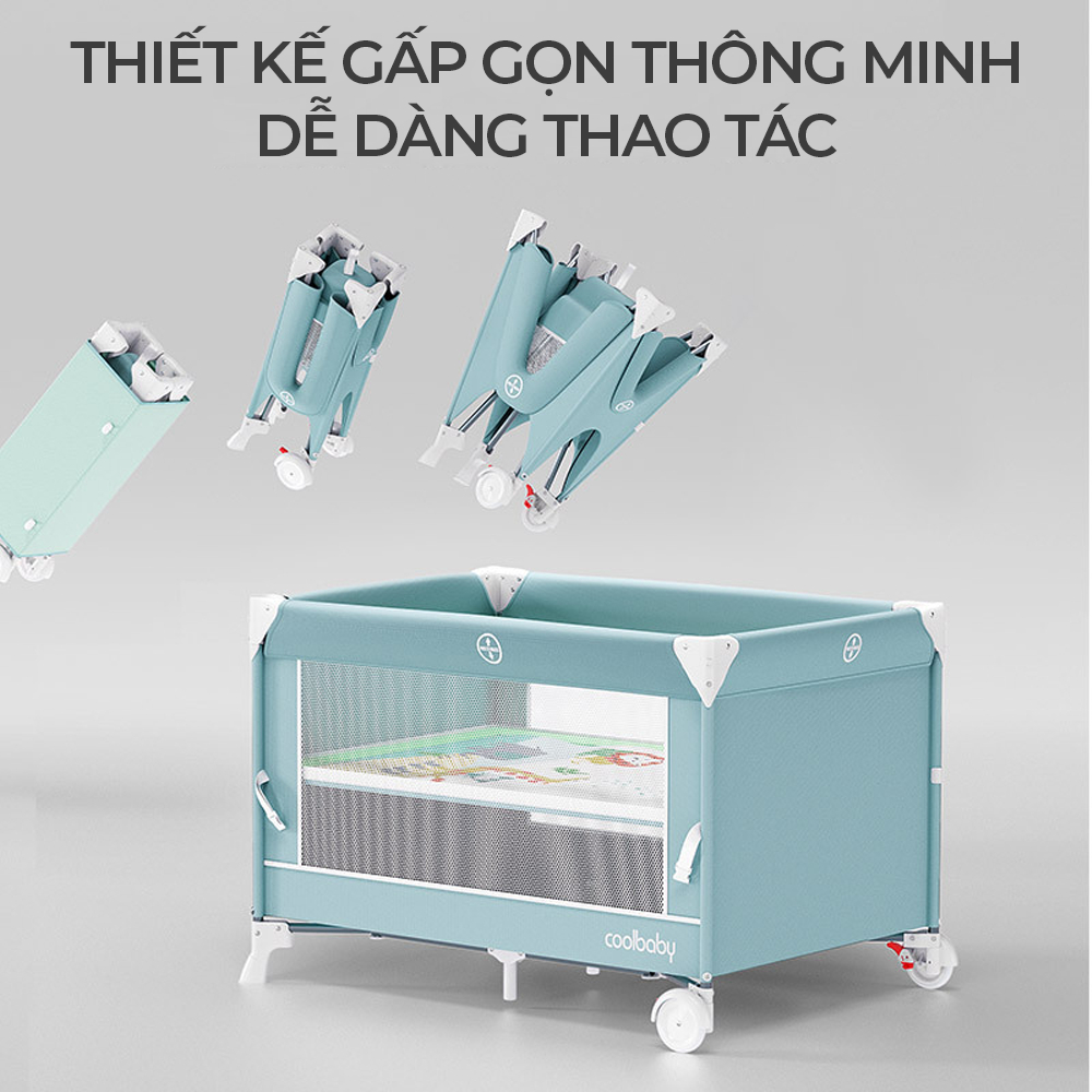 Cũi di động gấp gọn Coolbaby, nôi cũi vải đa năng ghép giường bố mẹ tặng full đồ cho bé từ 0 đến 24 tháng