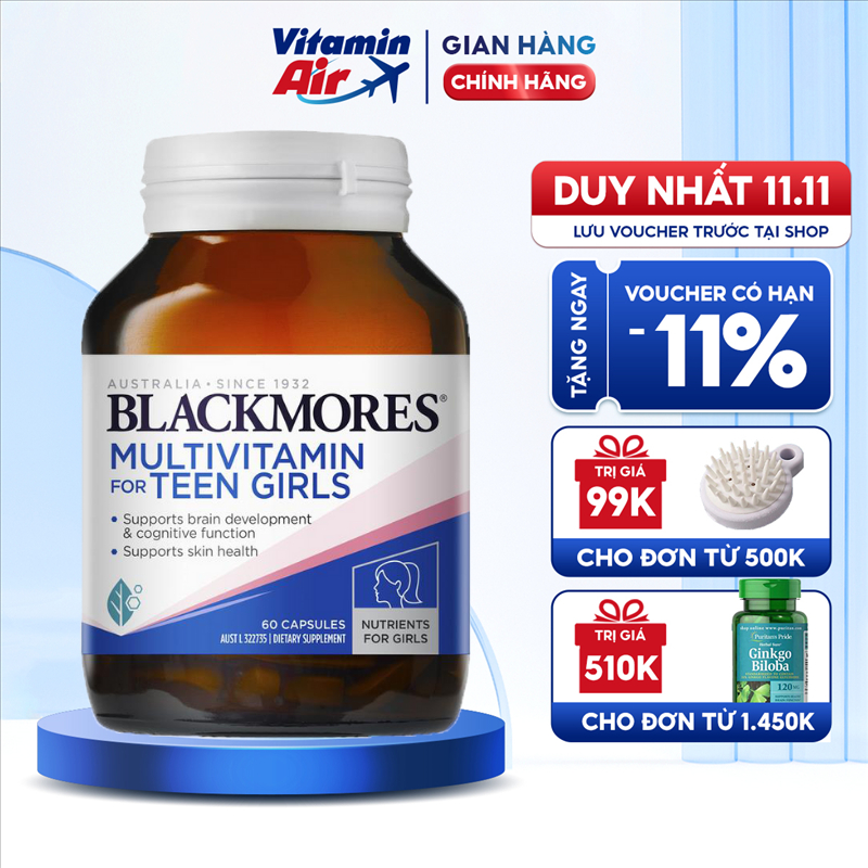 Vitamin tổng hợp cho bé gái Blackmores Multivitamin for Teen Girls 60v giúp bé phát triển khỏe mạnh