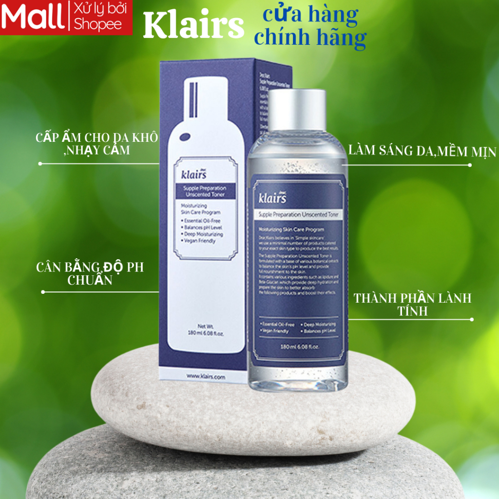 Nước Hoa Hồng Không Mùi Dưỡng Ẩm Và Làm Mềm Da Dear Klairs Supple Preparation Unscented Toner 180ml