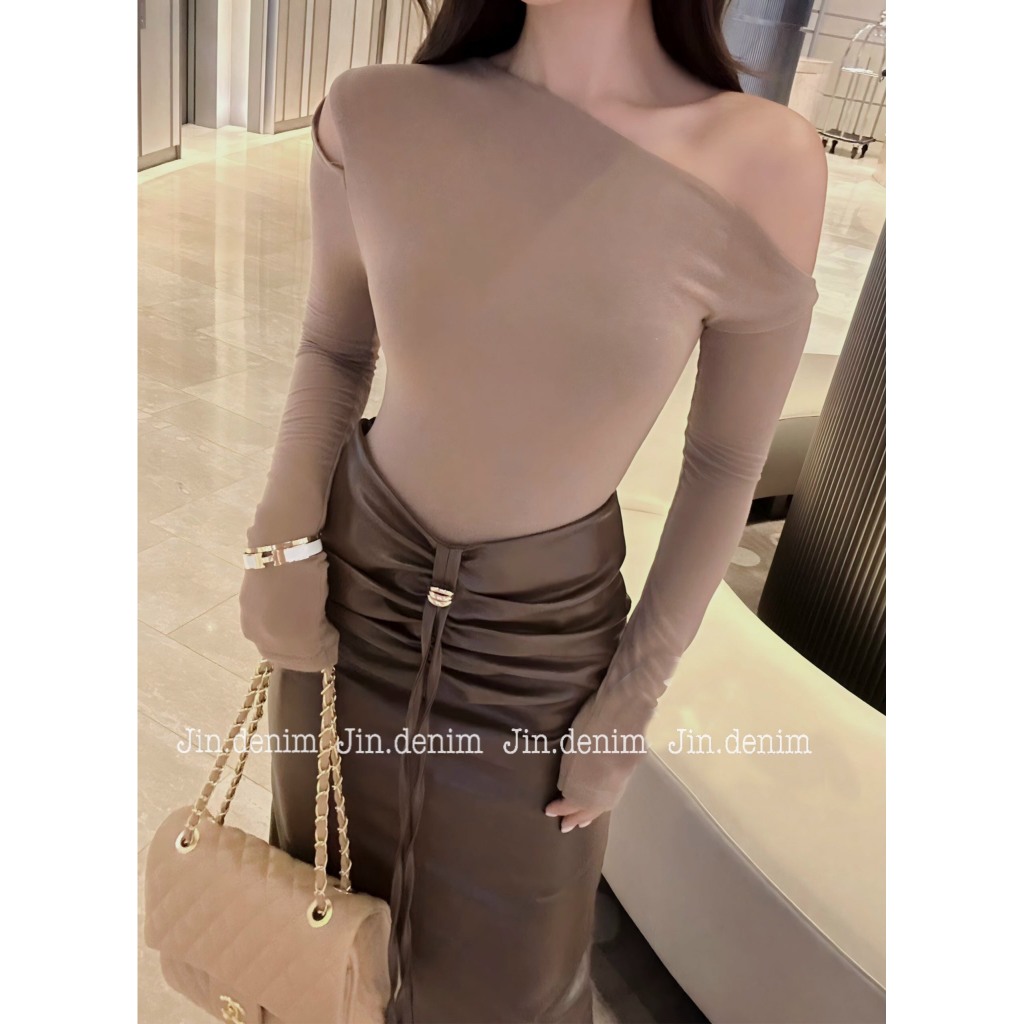 Chân váy da dáng dài, chân váy da bút chì cao cấp thiết kế sang chảnh, đầm da dúm eo dự tiệc, đi sự kiện đám cưới