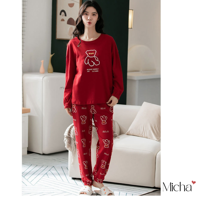 Bộ mặc nhà nữ dài tay cotton 100% mềm mại, vải dày dặn- Micha F71