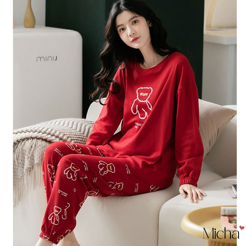 Bộ mặc nhà nữ dài tay cotton 100% mềm mại, vải dày dặn- Micha F71
