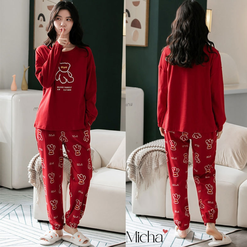 Bộ mặc nhà nữ dài tay cotton 100% mềm mại, vải dày dặn- Micha F71