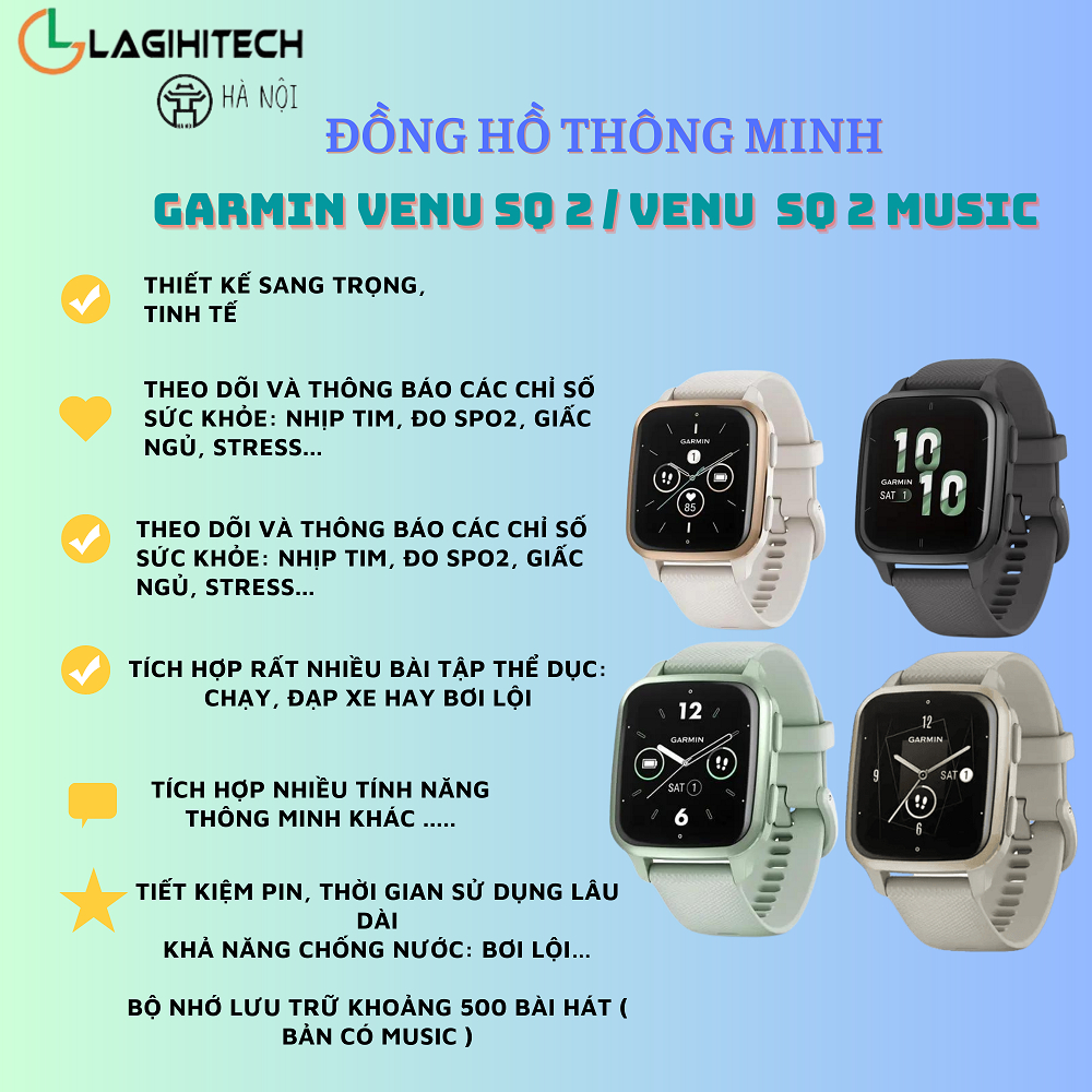 Đồng hồ thông minh Garmin Venu SQ 2 / Venu SQ 2 Music - Hàng Chính Hãng FPT