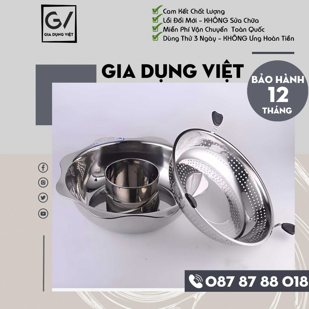 Nồi lẩu xoay inox 2 tầng Hàn Quốc cao cấp,nồi lẩu xoay 2 tầng inox dùng được cả bếp từ và bếp gas